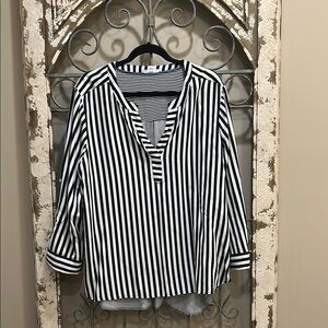 Jane and Delancey Black and White Striped Blouse